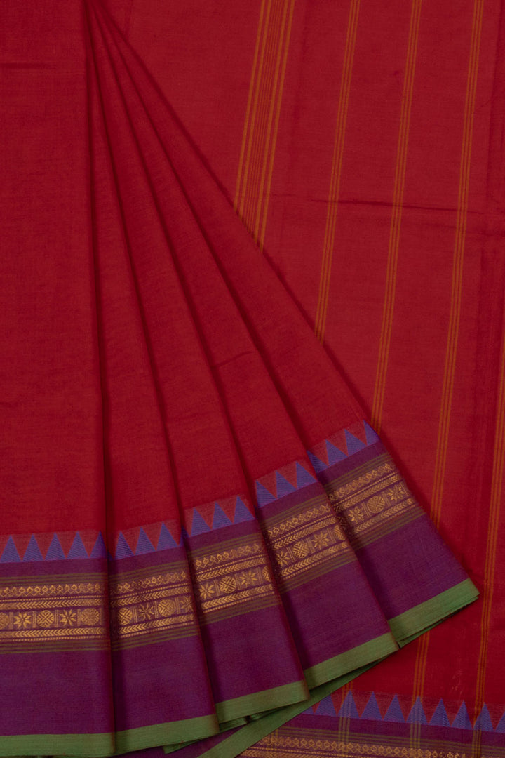 Red Handloom Chettinad Cotton Saree - Avishya