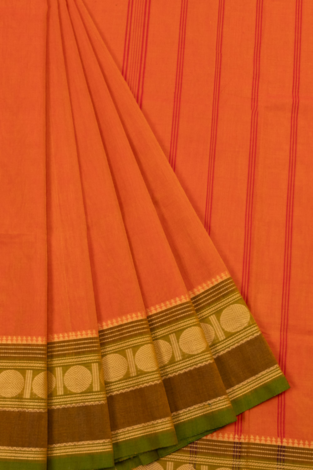 Orange Handloom Chettinad Cotton Saree | Avishya.com