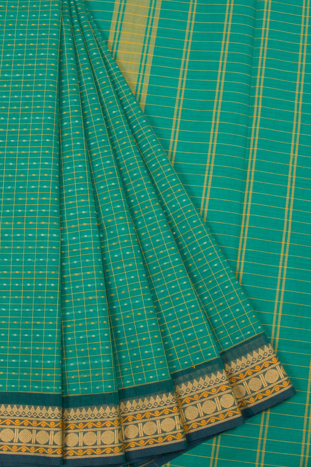 Peacock Green Handwoven Chettinad Cotton Saree - Avishya