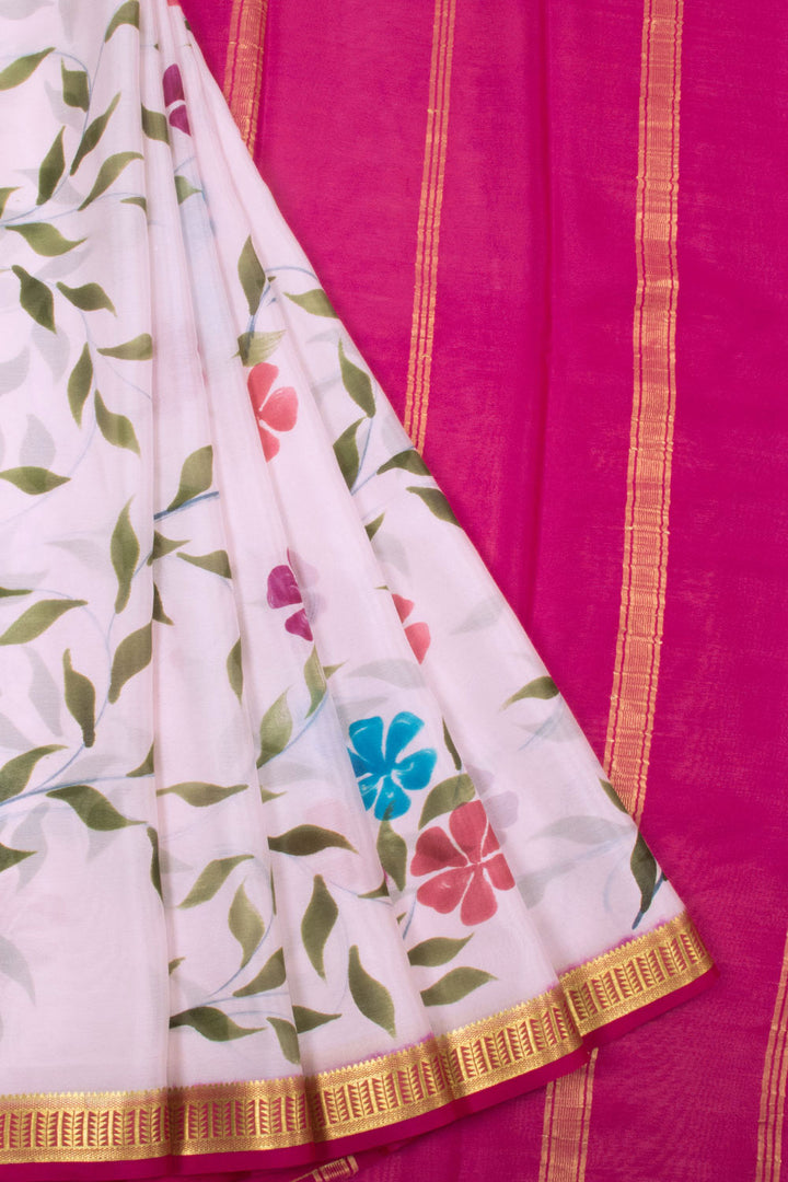 Rose Hand Painted Mysore Crepe Silk Saree10064298