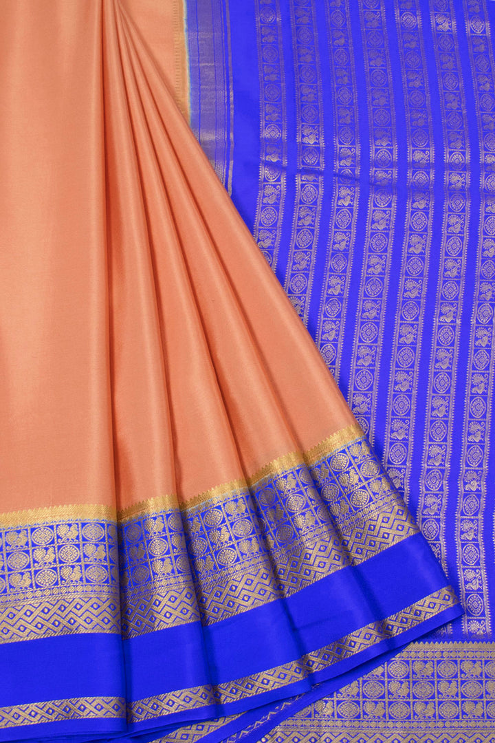 Peach with Blue Mysore Crepe Silk Saree - 10064321