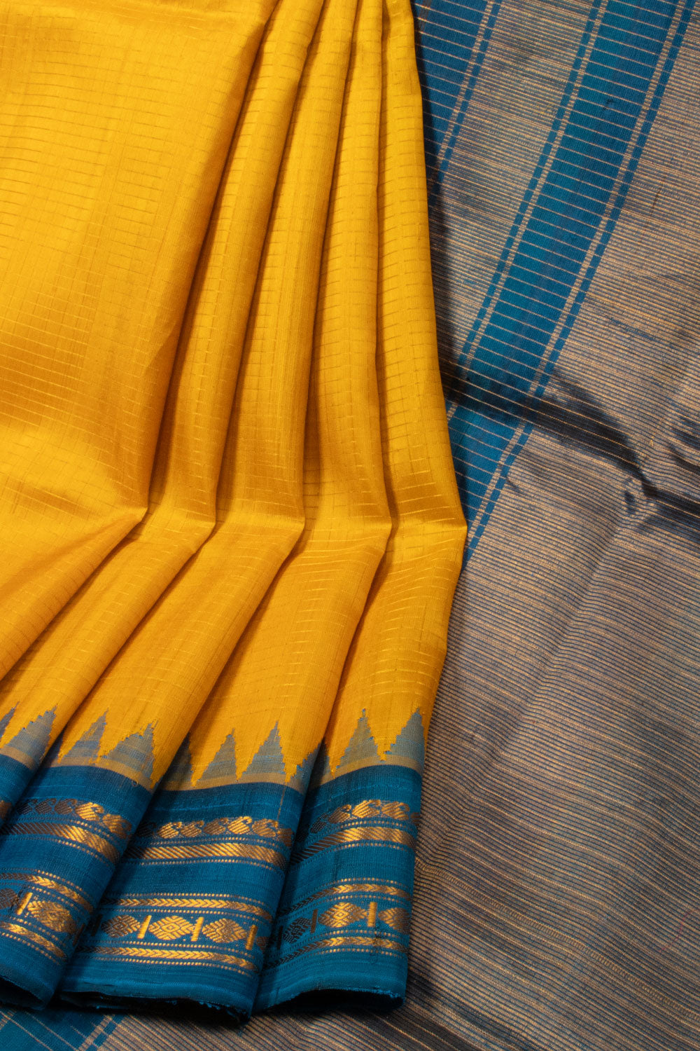 Yellow Handloom Gadwal Kuttu Silk Saree - Avishya