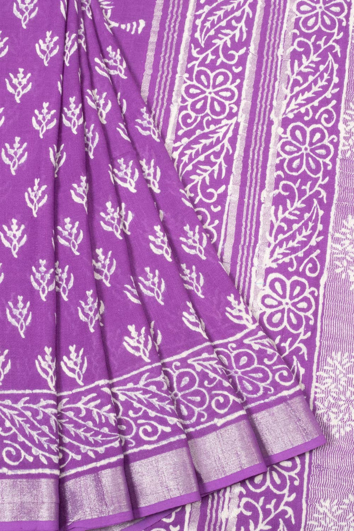 Purple Printed linen saree - Avishya