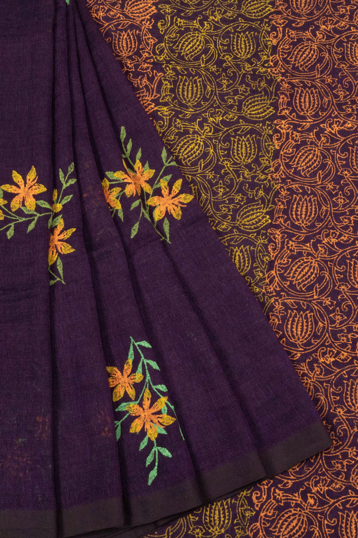 Violet Printed Linen Saree 10064474