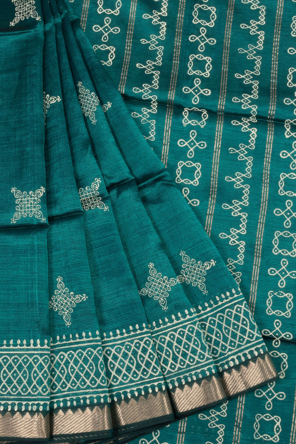 Teal Green Handloom Mangalgiri Silk Cotton Saree 10064482