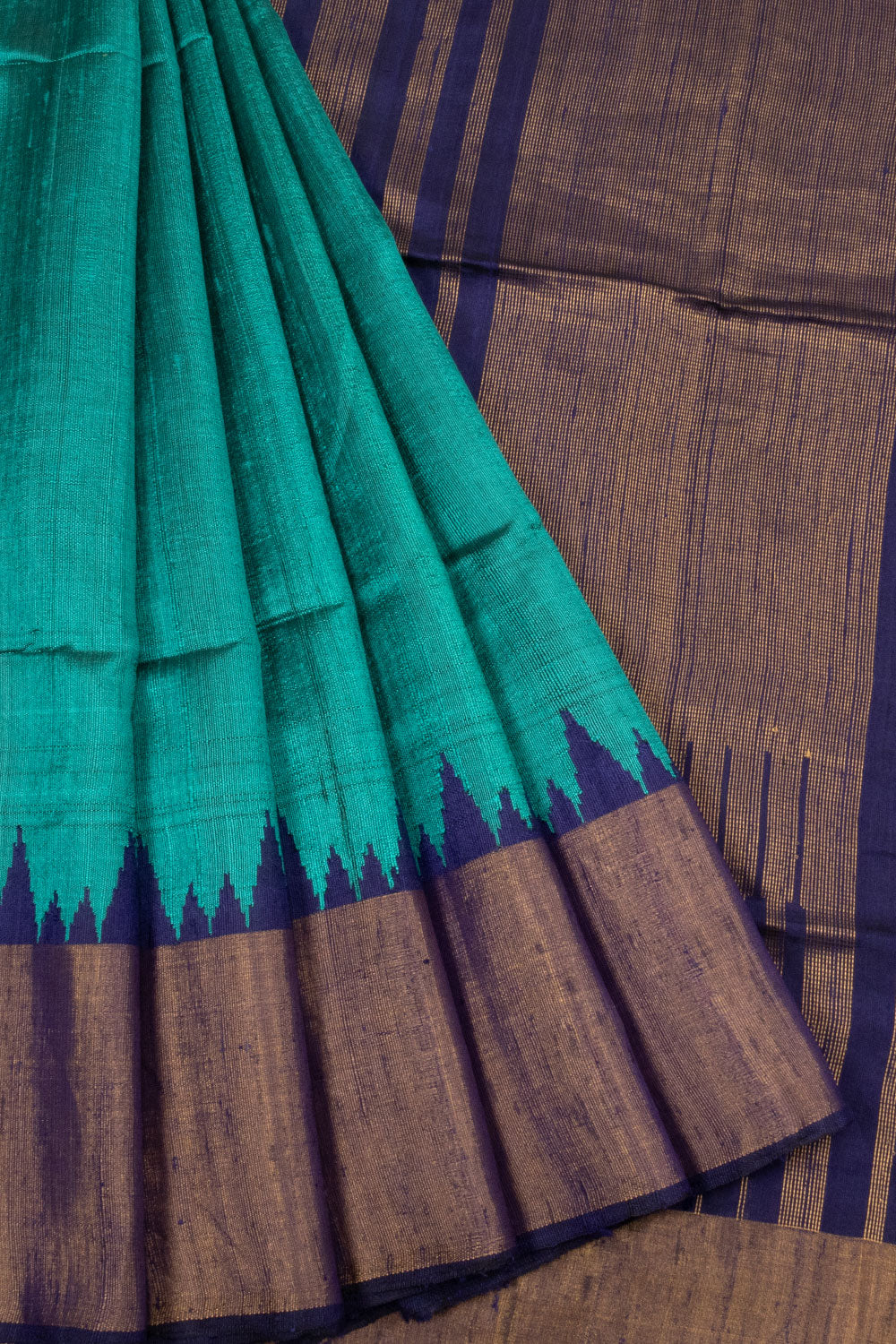 Peacock Blue Handloom Tussar Raw Silk Saree  - Avishya