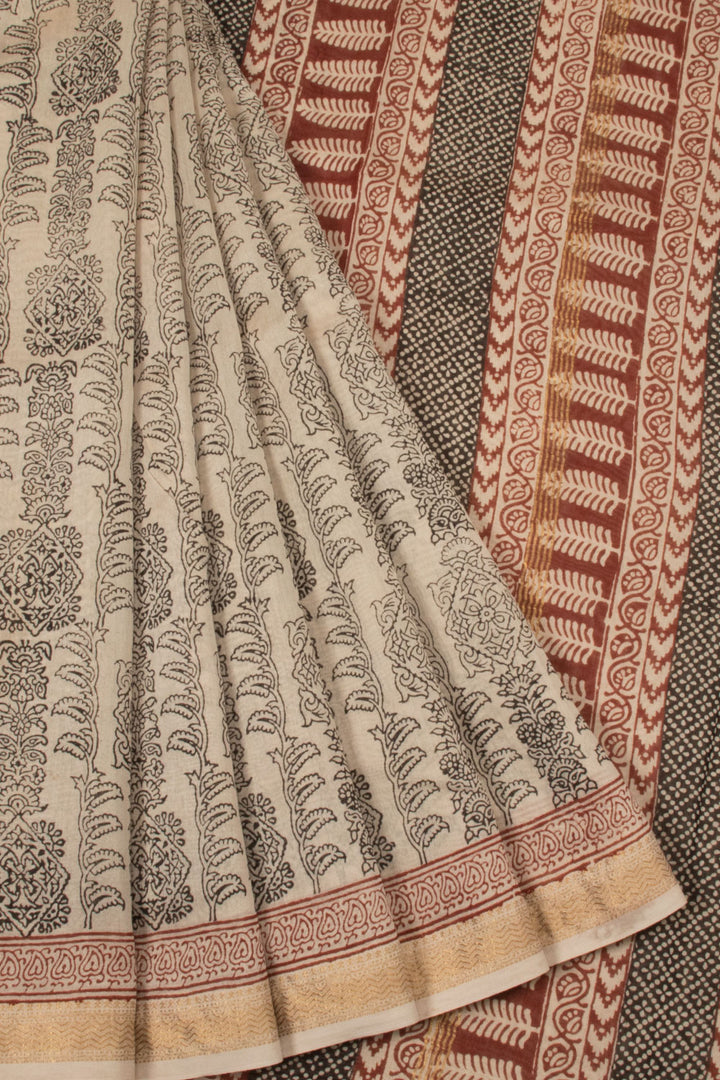 Beige Bagh Printed Silk Cotton Saree - Avishya