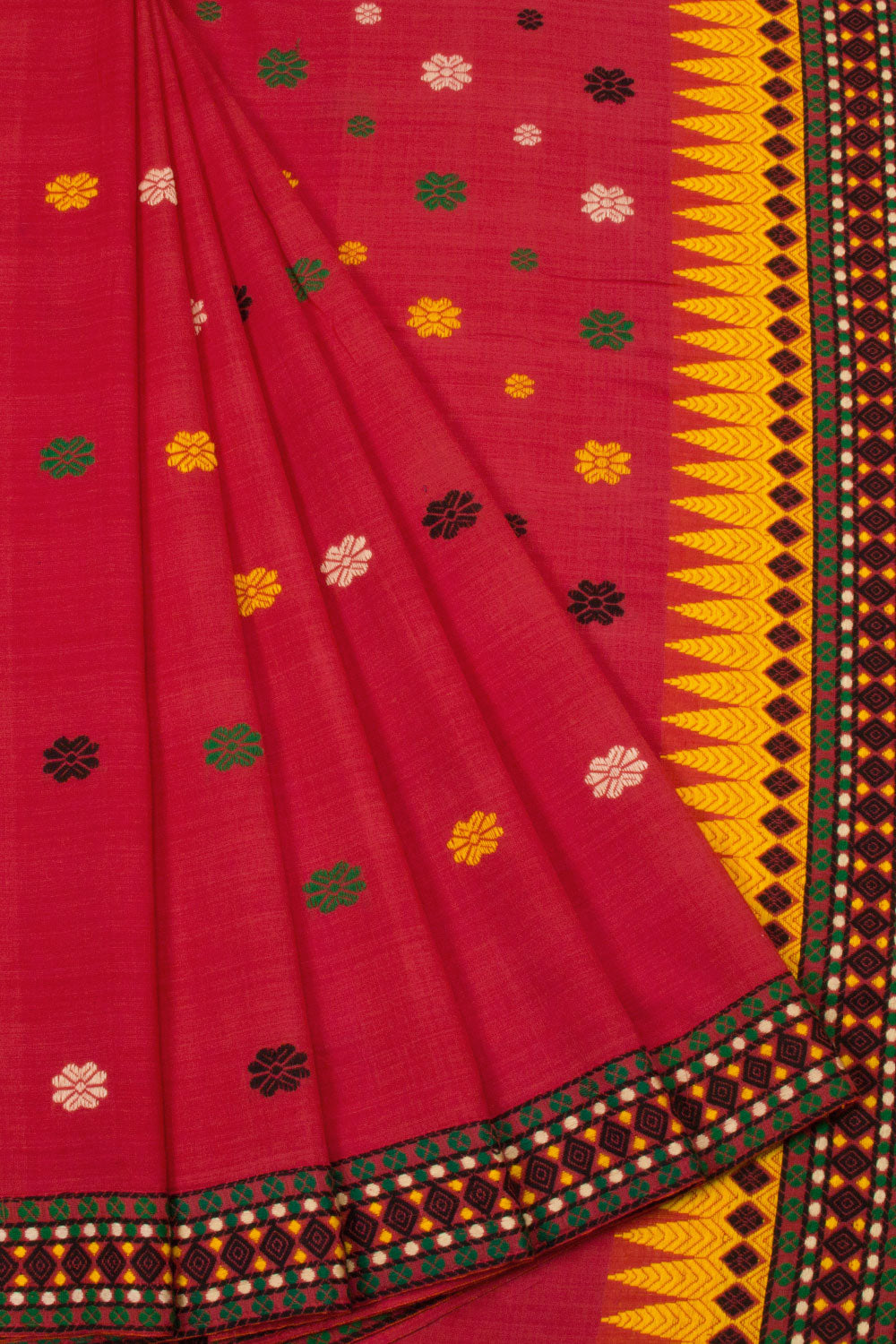 Red Handloom Assam Cotton Saree - Avishya