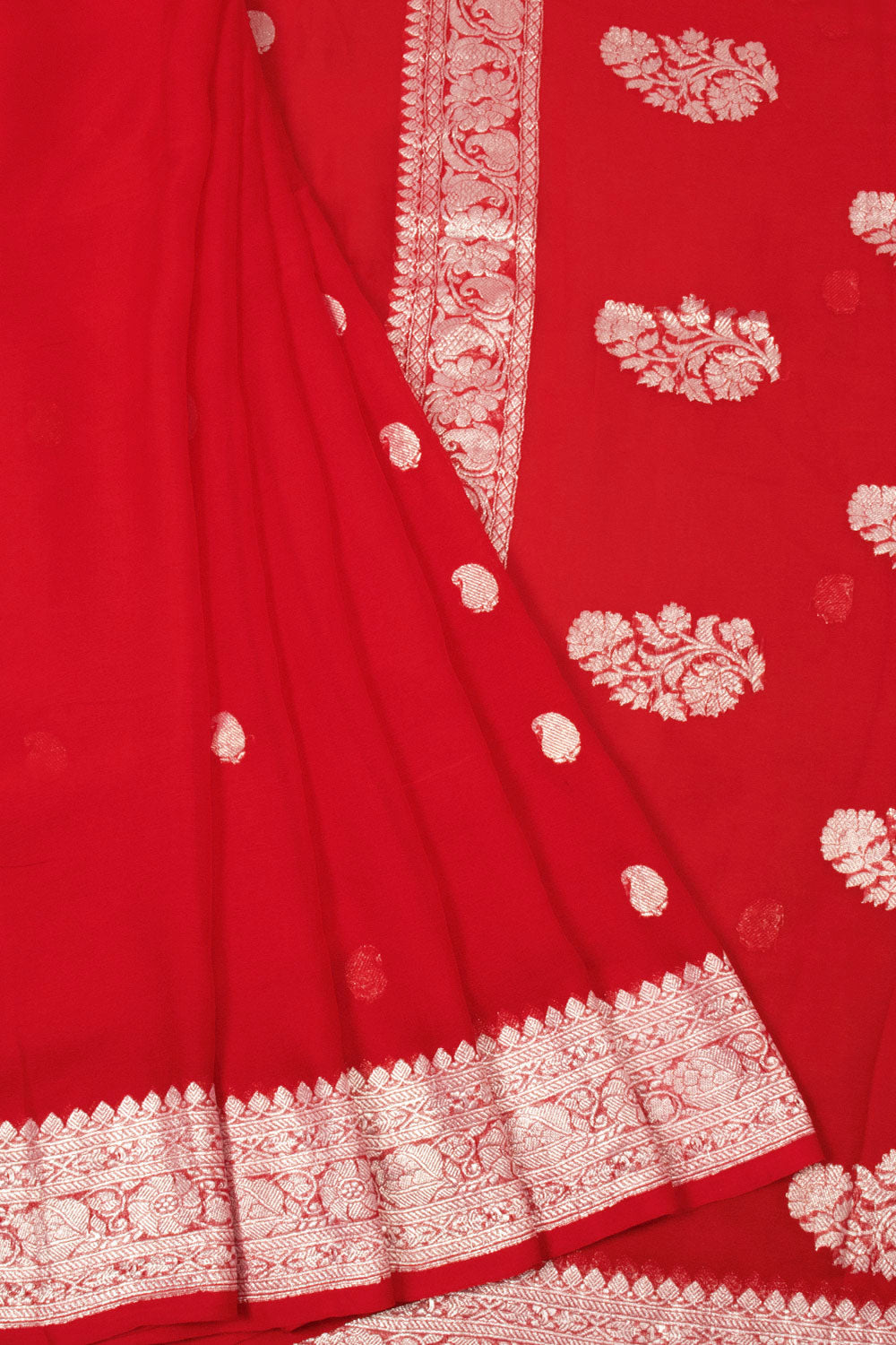 Red Handloom Khaddi Banarasi Chiffon Saree - Avishya