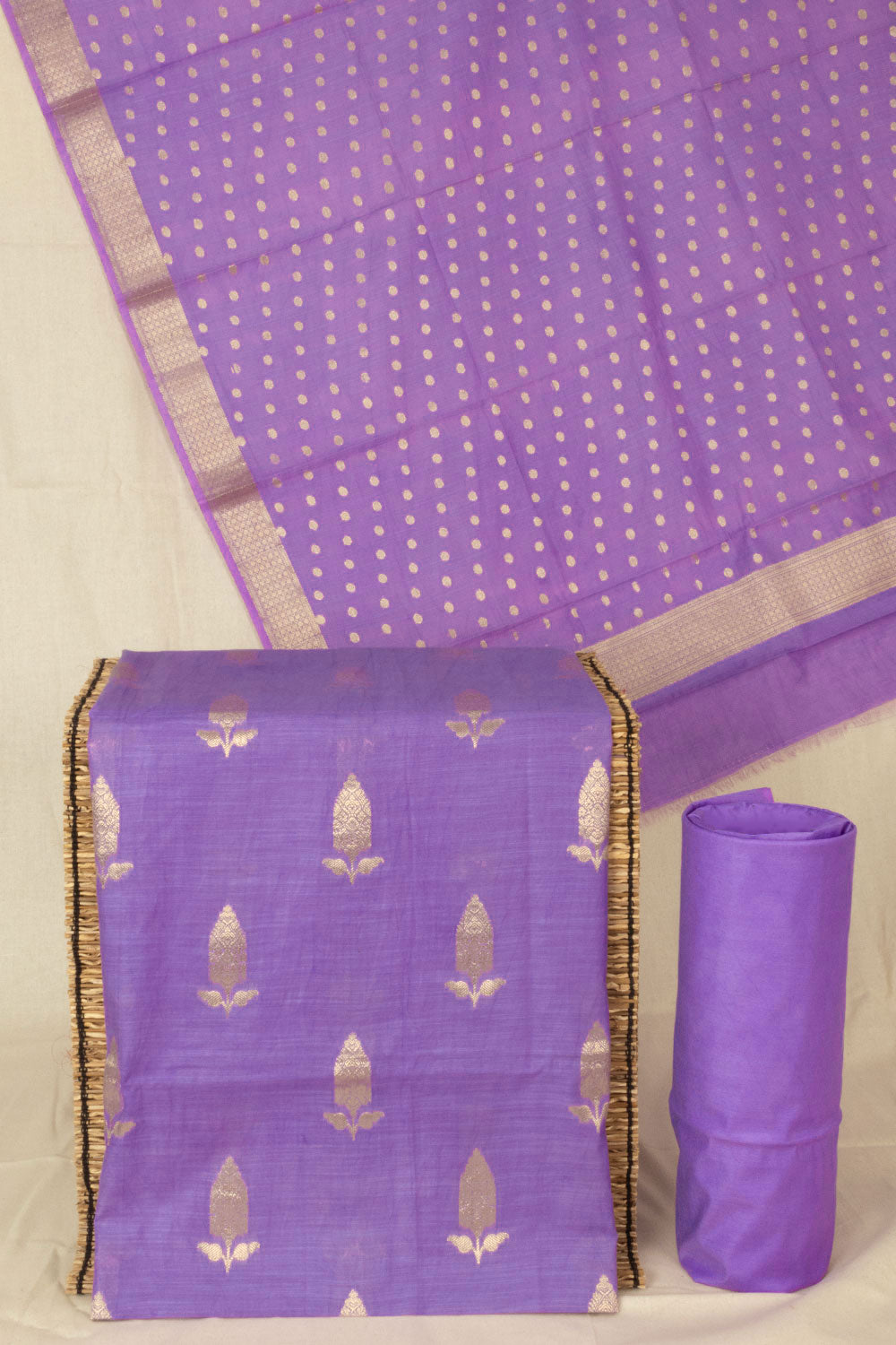 Purple 3-piece Banarasi Silk Salwar Suit Material 10064560