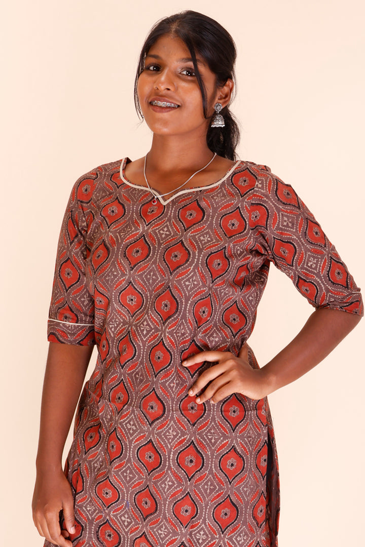 Red Ajrakh Printed Cotton Kurta 10064602