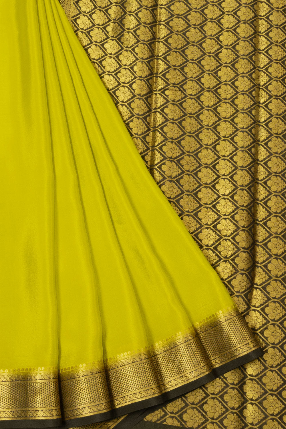 Lemon Yellow Mysore Crepe Silk Saree 10064643