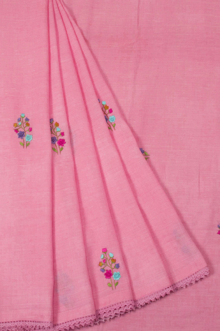 Pink Embroidered Linen Silk Saree - Avishya