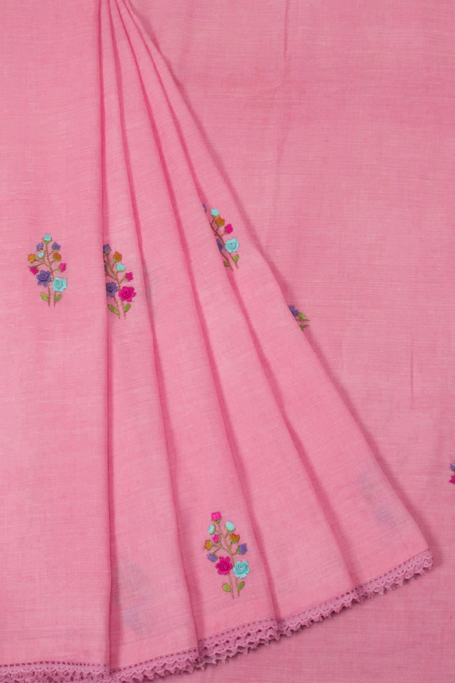 Pink Embroidered Linen Silk Saree - Avishya