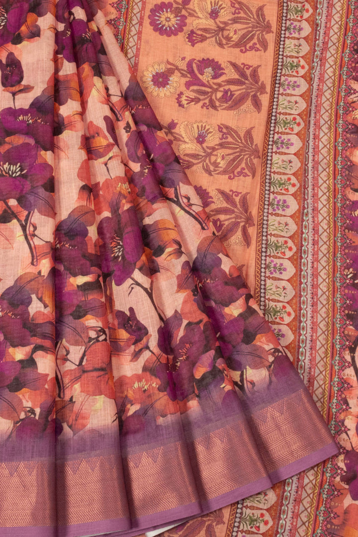 Spanish Pink Printed Linen Saree - Avishya.Com