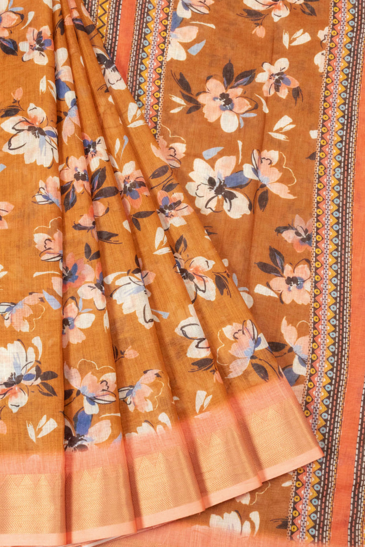 Rust Orange Printed Linen Saree - Avishya