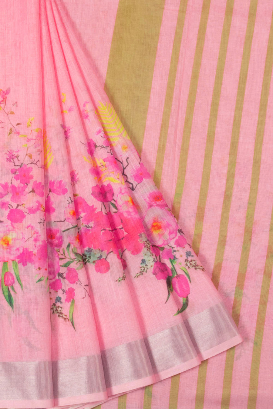 Pink Digital Printed Linen Saree  - Avishya