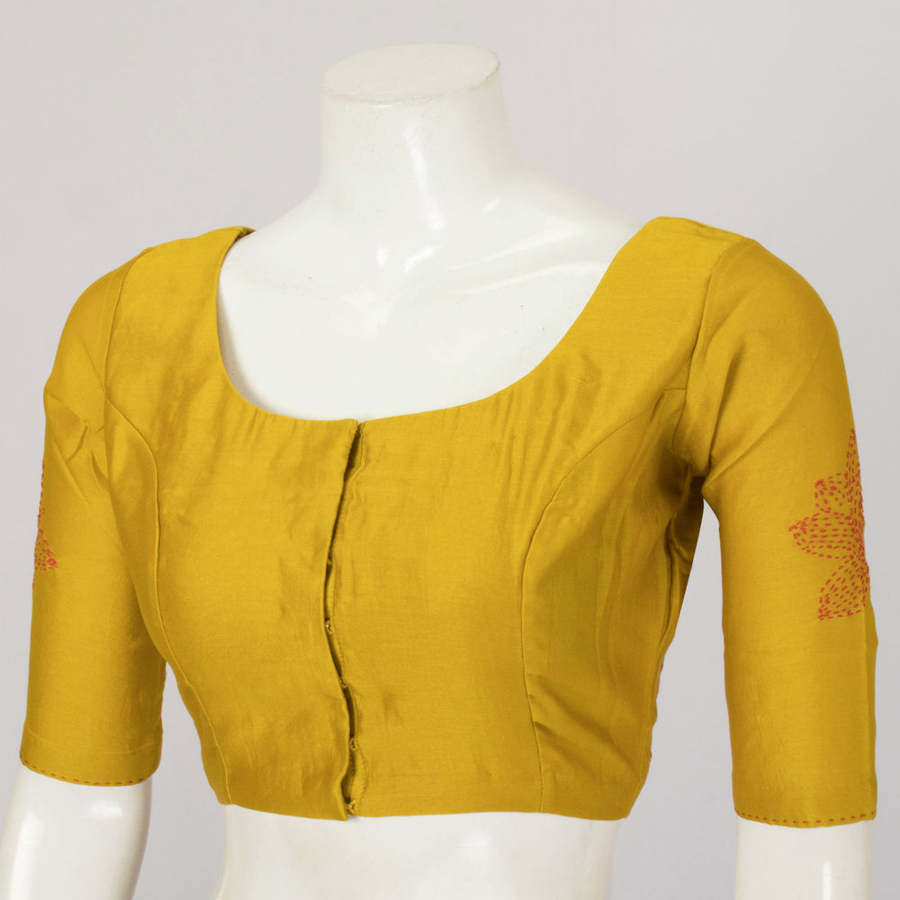 Munshell Yellow Kantha Embroidered Chanderi Silk Cotton Blouse -Avishya