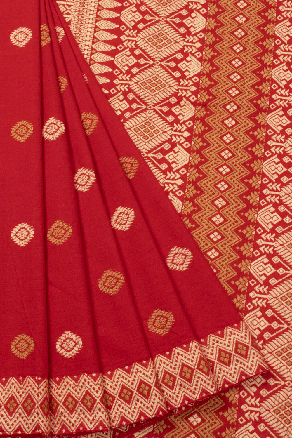 Red Handloom Assam Cotton Saree - Avishya