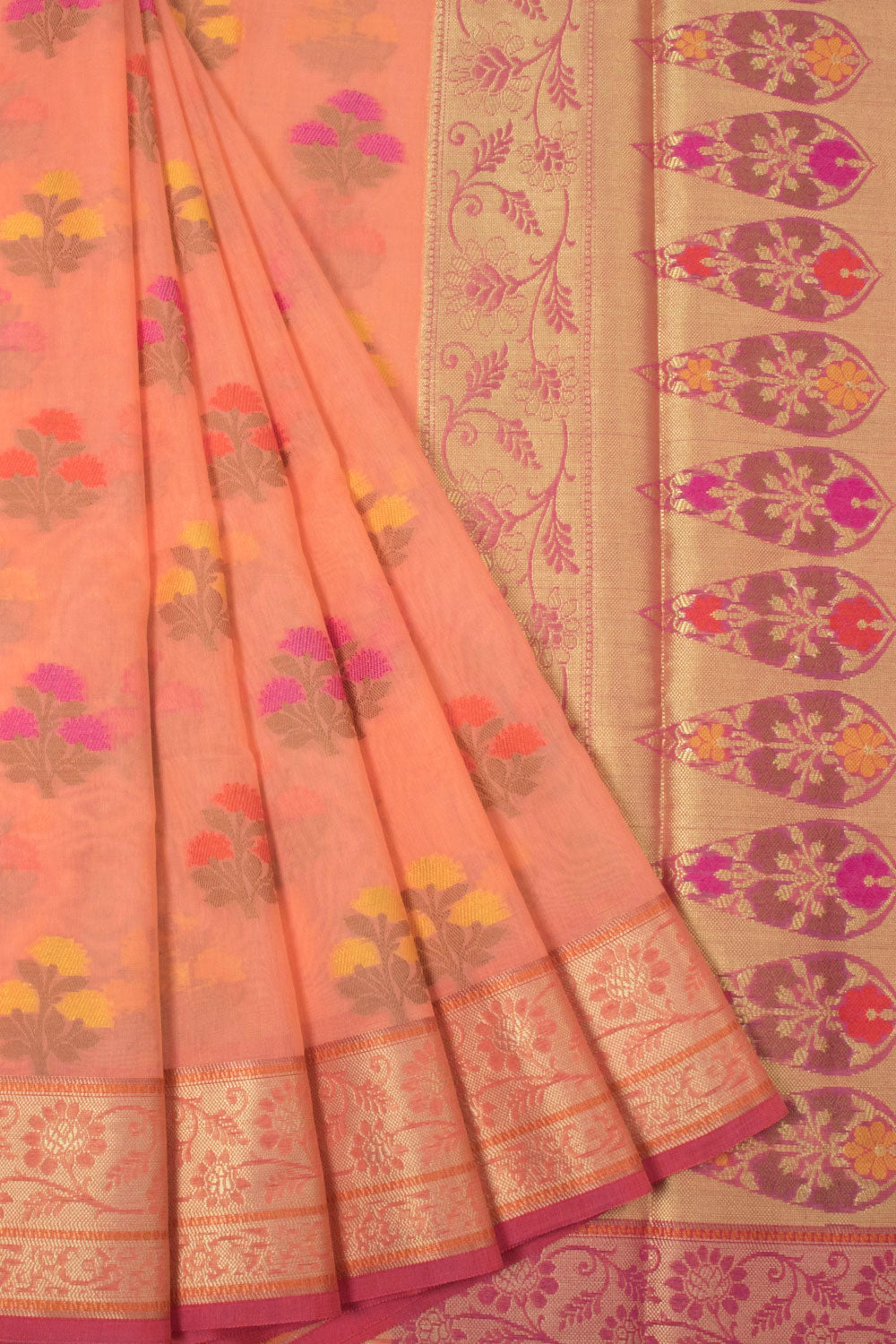 Peach Handloom Banarasi Cotton Saree - Avishya