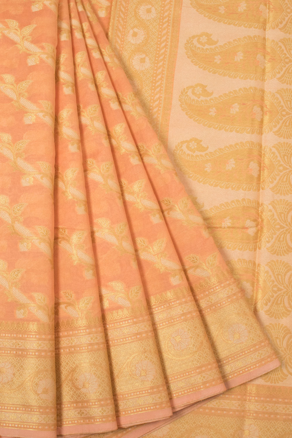 Peach Handloom Banarasi Blended Cotton Saree  - Avishya