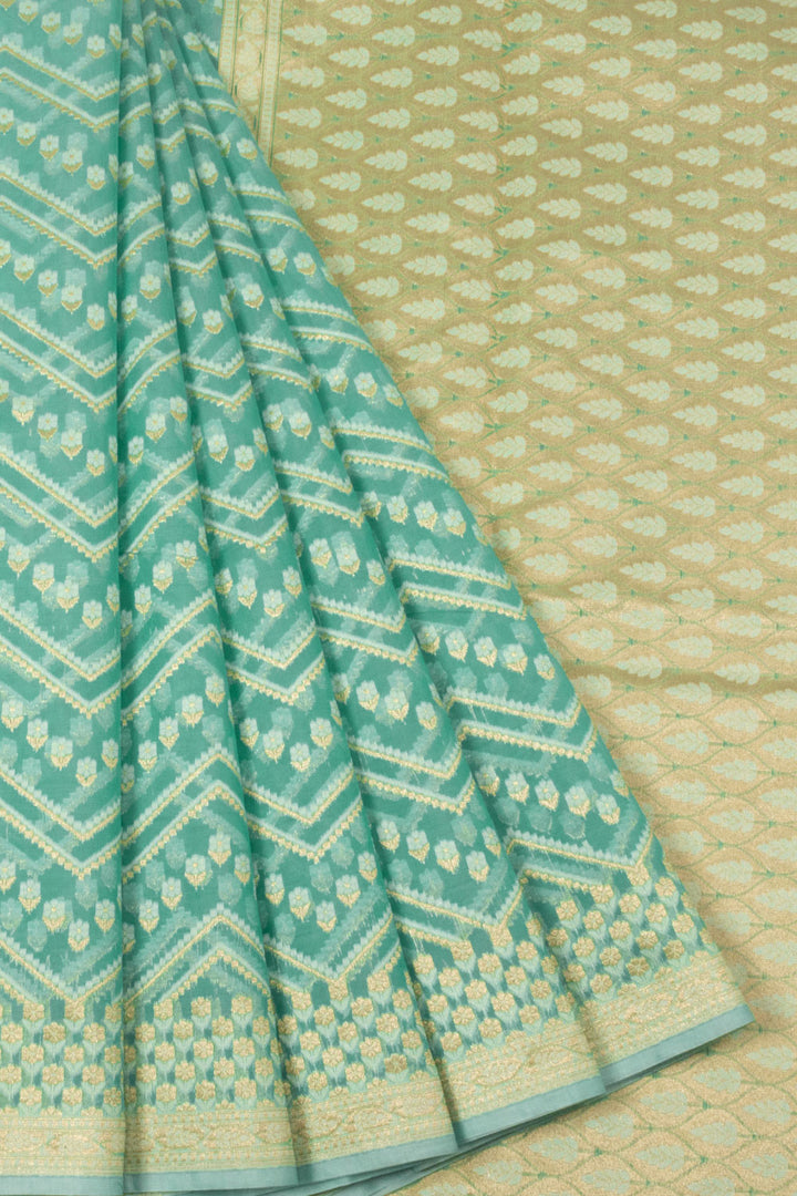 Turquoise Blue Handloom Banarasi Cotton Saree 10065139