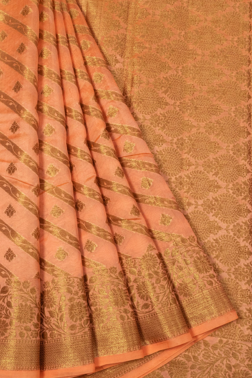 Peach Handloom Banarasi Cotton Saree - Avishya