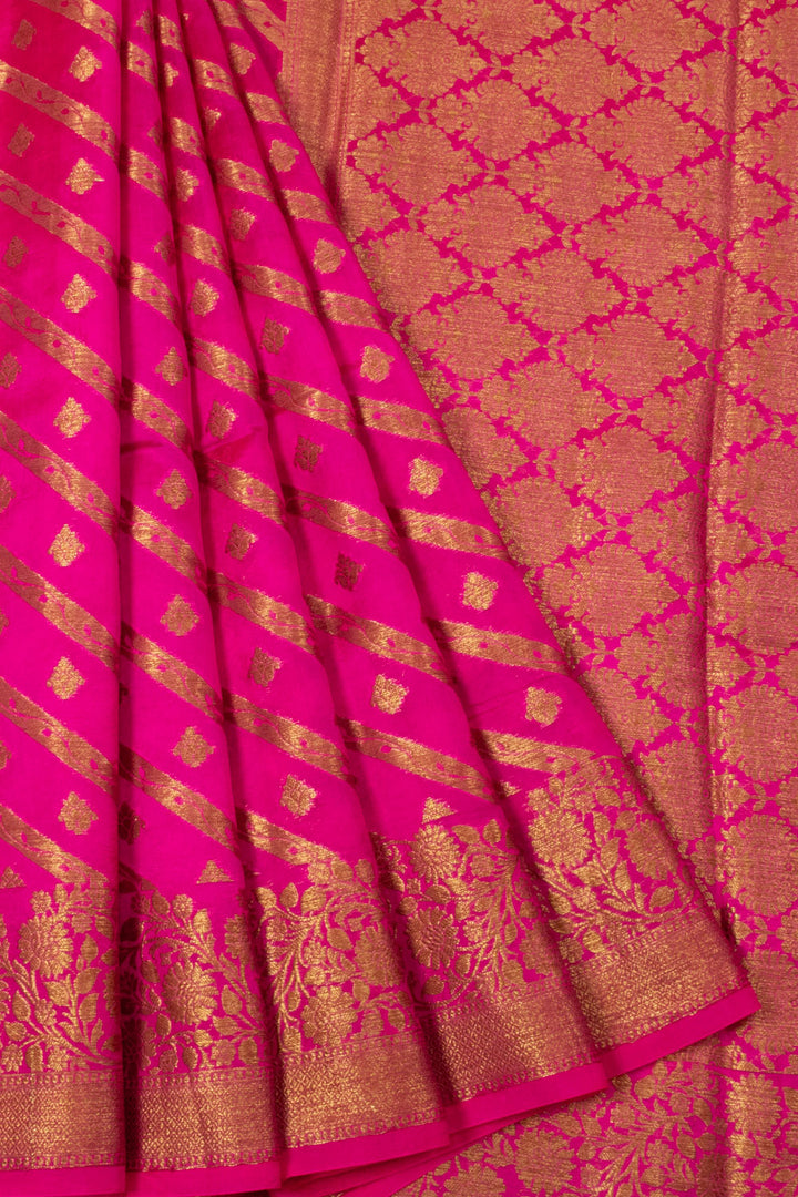 Rani Pink Handloom Banarasi Cotton Saree - Avishya