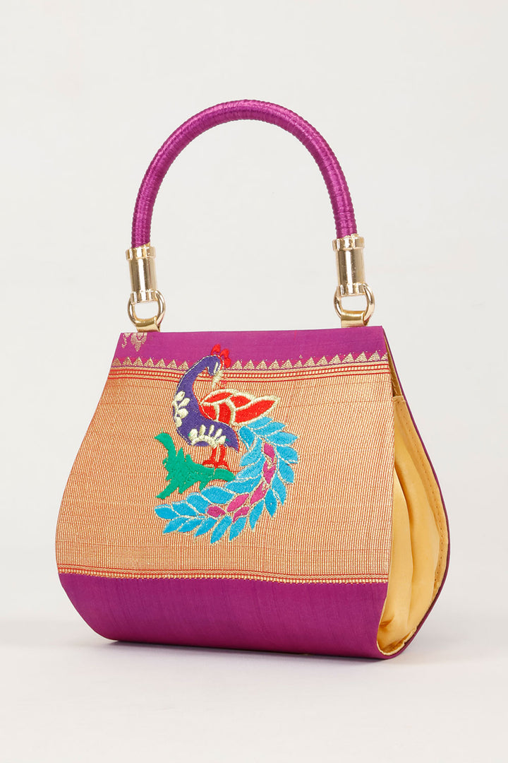 Purple Handcrafted Paithani Potli Bag - Avishya