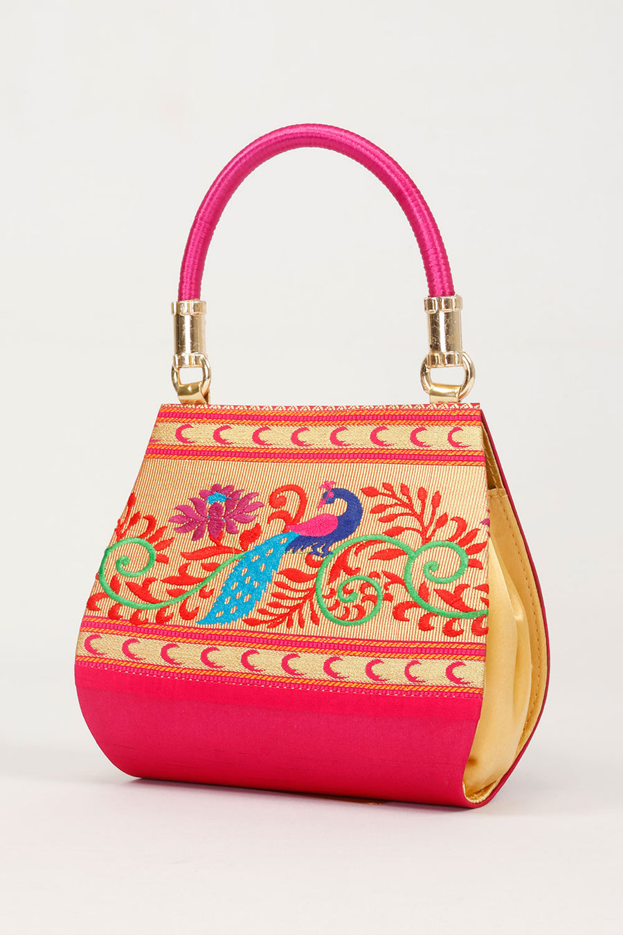 Pink Handcrafted Paithani Potli Bag - Avishya