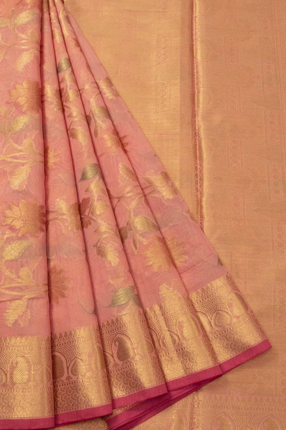 Salmon Pink Handloom Banarasi Cotton Saree - Avishya