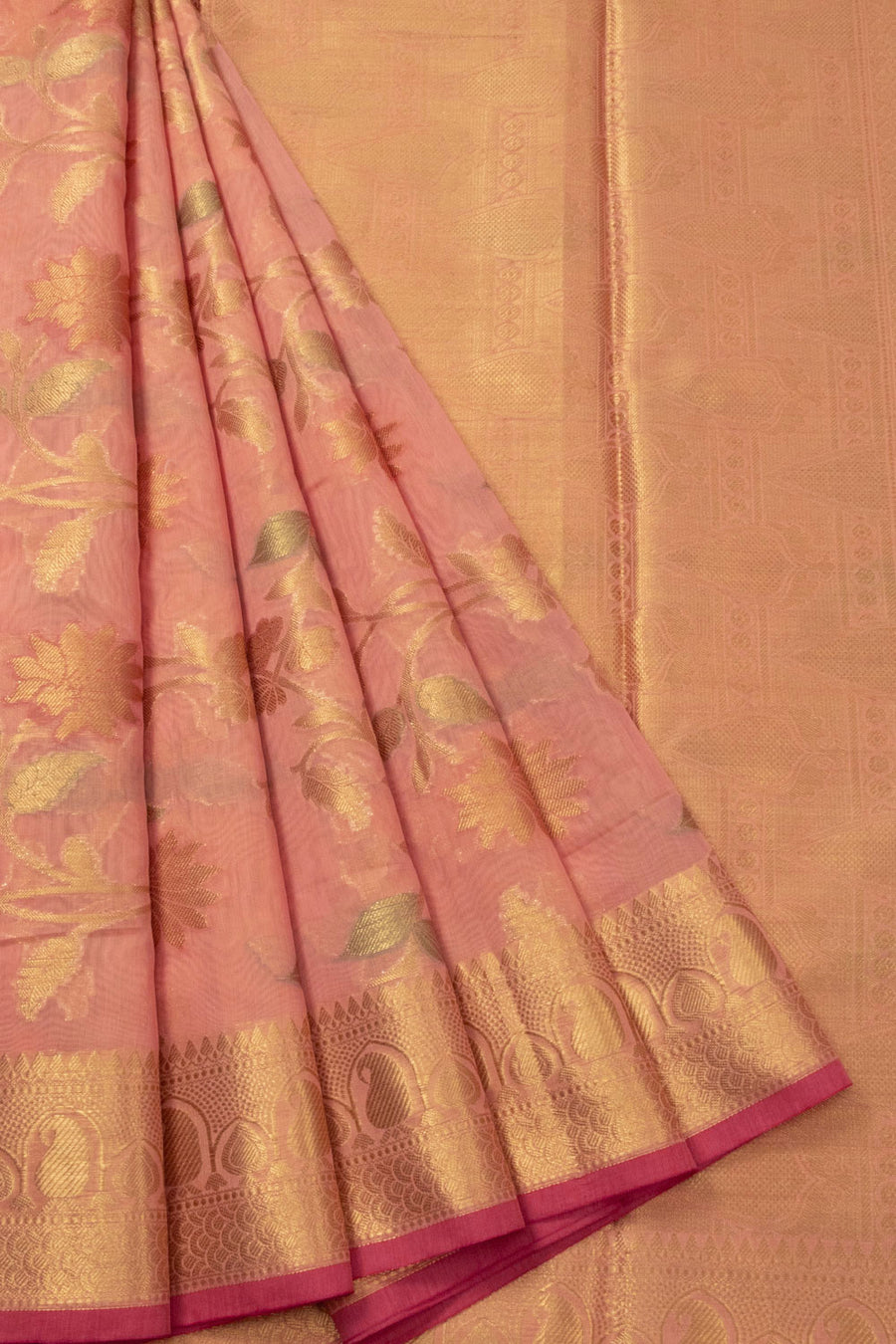 Salmon Pink Handloom Banarasi Cotton Saree - Avishya