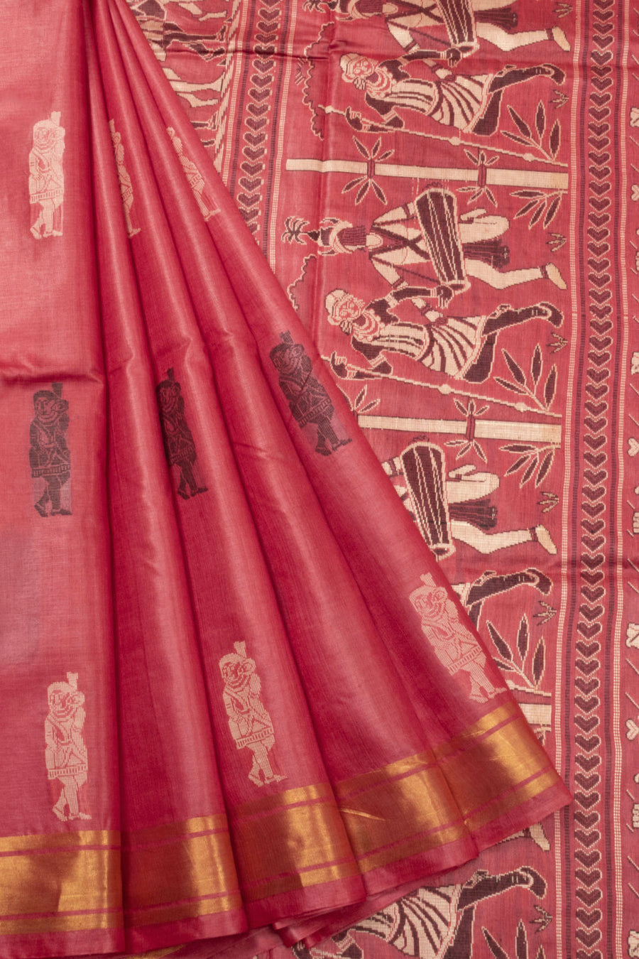 Red Handloom Embroidered Kosa Silk saree - Avishya