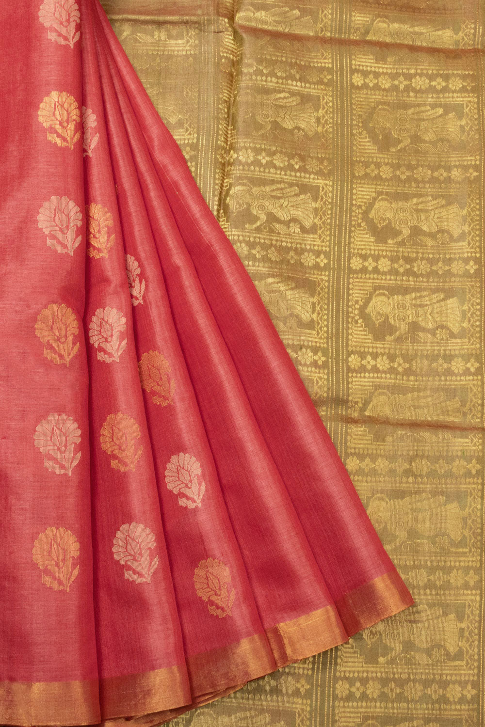 Red Embroidered Kosa Silk saree - Avishya