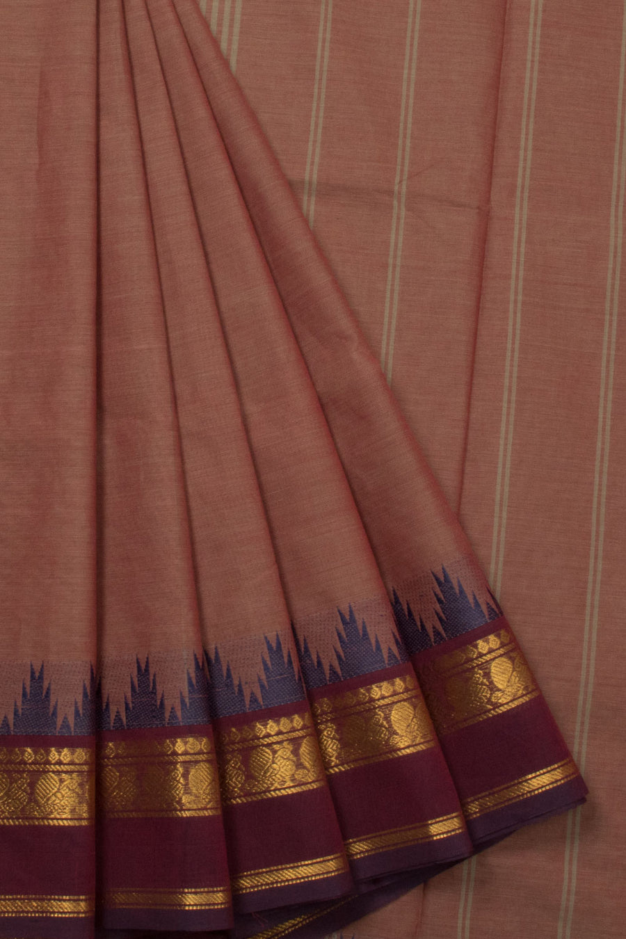 Rasberry Chocolate Brown Handloom Chettinad Cotton Saree-Avishya