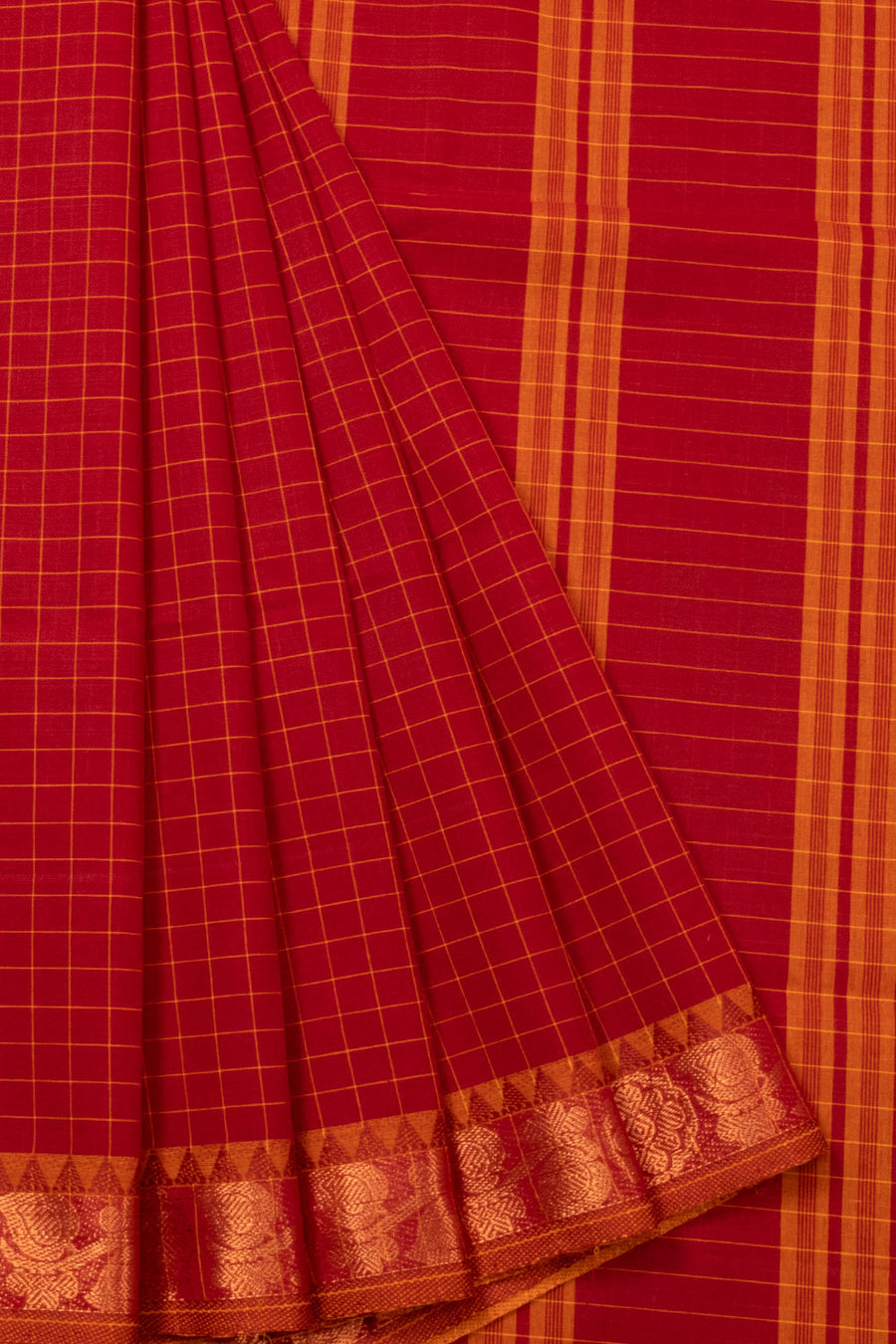 Red Handloom Chettinad Cotton Saree -Avishya