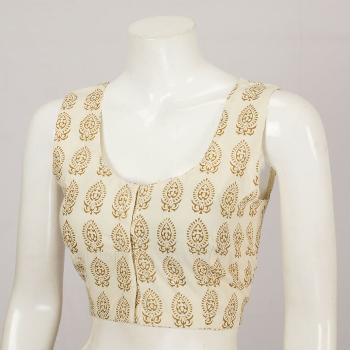 Off White Hand Block Printed Cotton Blouse - Avishya