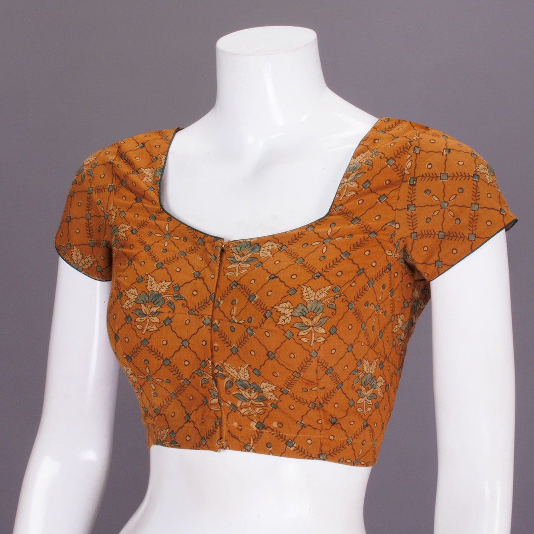 Brown Printed Cotton Blouse - Avishya 