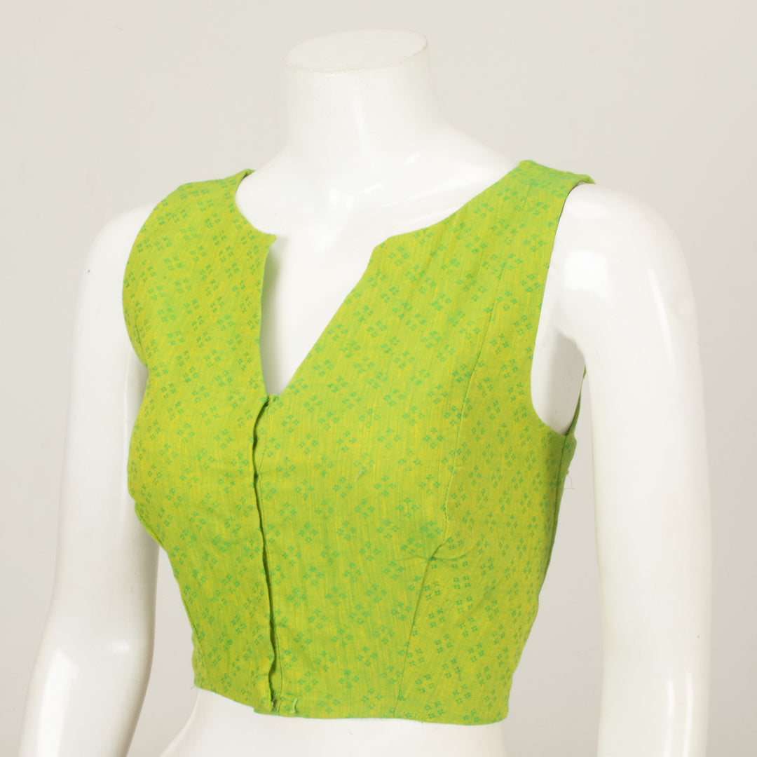 Green Handwoven Sleeveless Cotton Blouse - Avishya