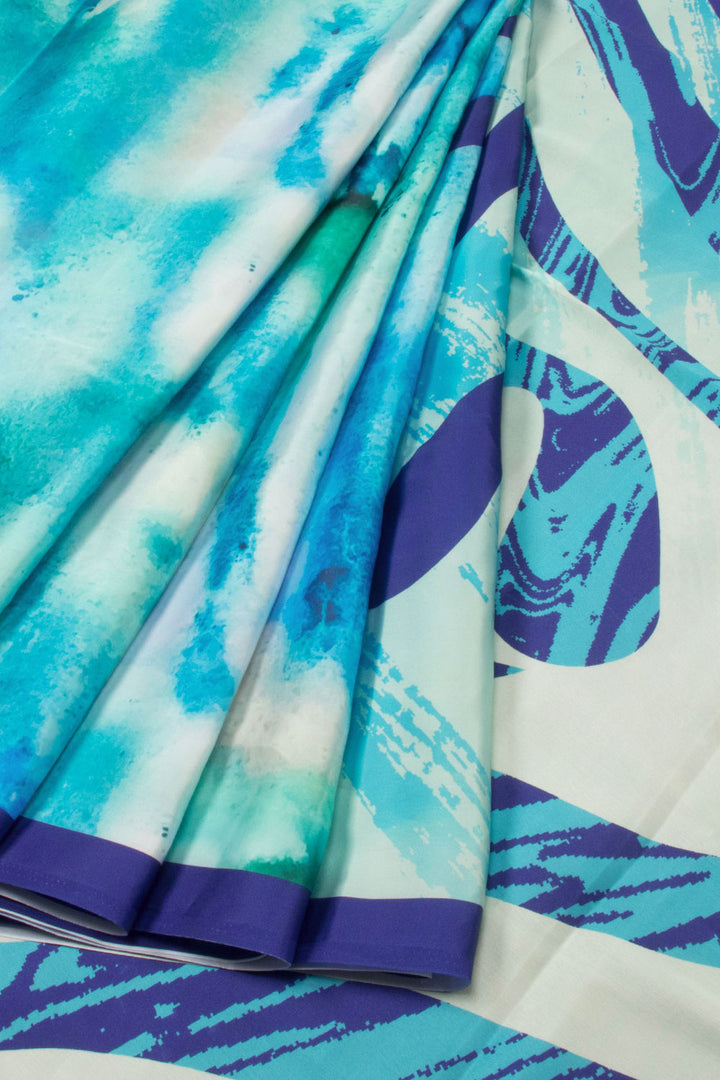 Blue Digital Printed Charmeuse Silk Saree  - Avishya