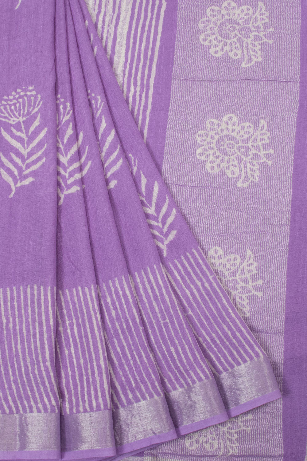 Purple Hand Block Printed Linen Saree - Avishya