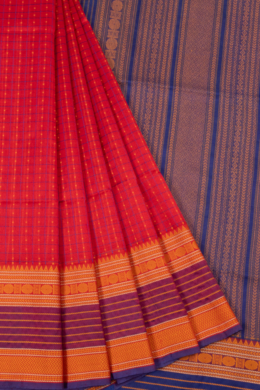 Red Handloom Kanchi Silk Cotton Saree - Avishya