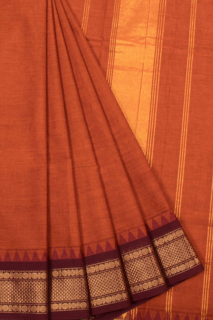 Rust Orange Handwoven Kanchi Cotton Saree - Avishya