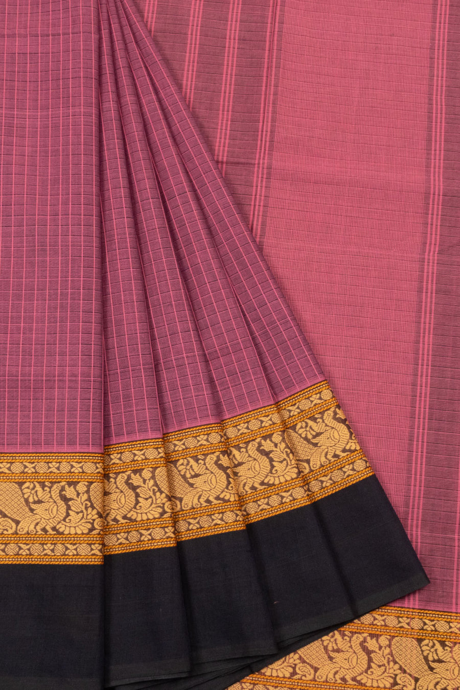 Pink Handwoven Kanchi Cotton Saree - Avishya