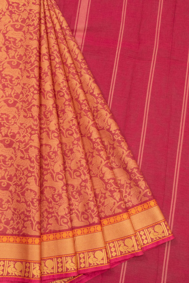 Pink Vanasingaram Handwoven Kanchi Cotton Saree - Avishya