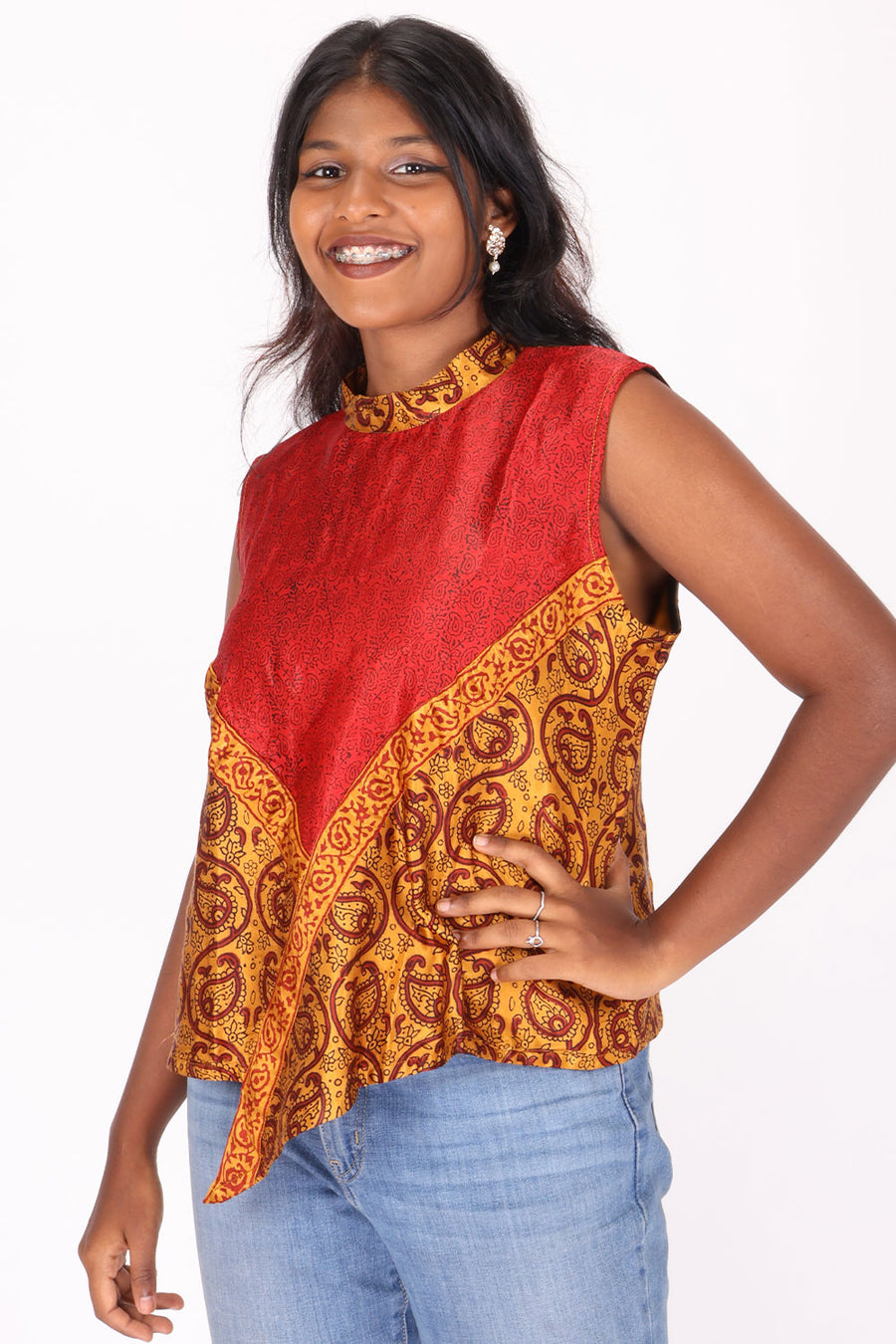 Yellow Handcrafted Bagh Printed Modal Short Top