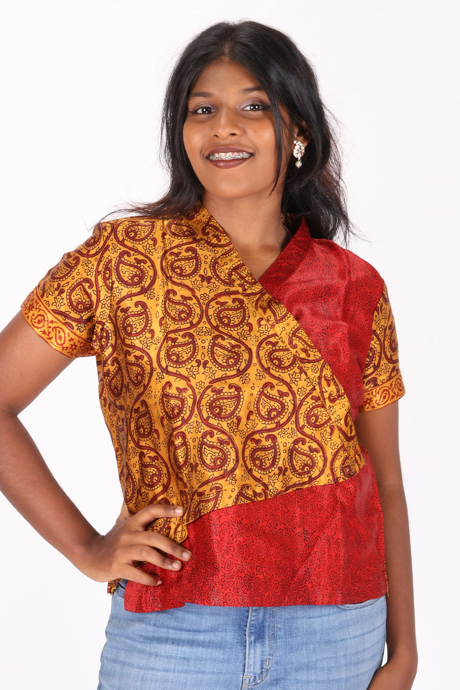 Yellow Handcrafted Bagh Printed Modal Short Top 