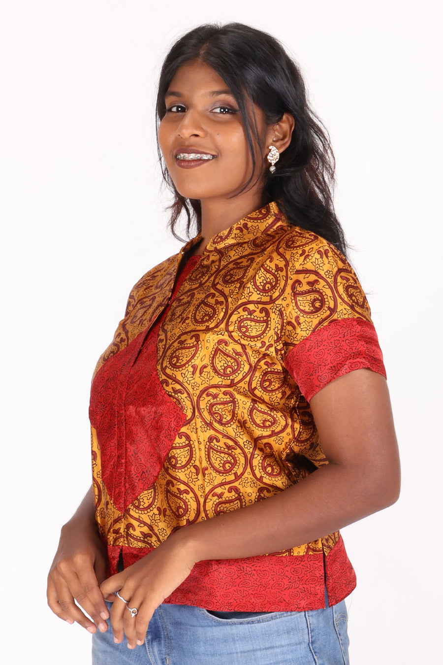 Maroon Handcrafted Bagh Printed Modal Short Top