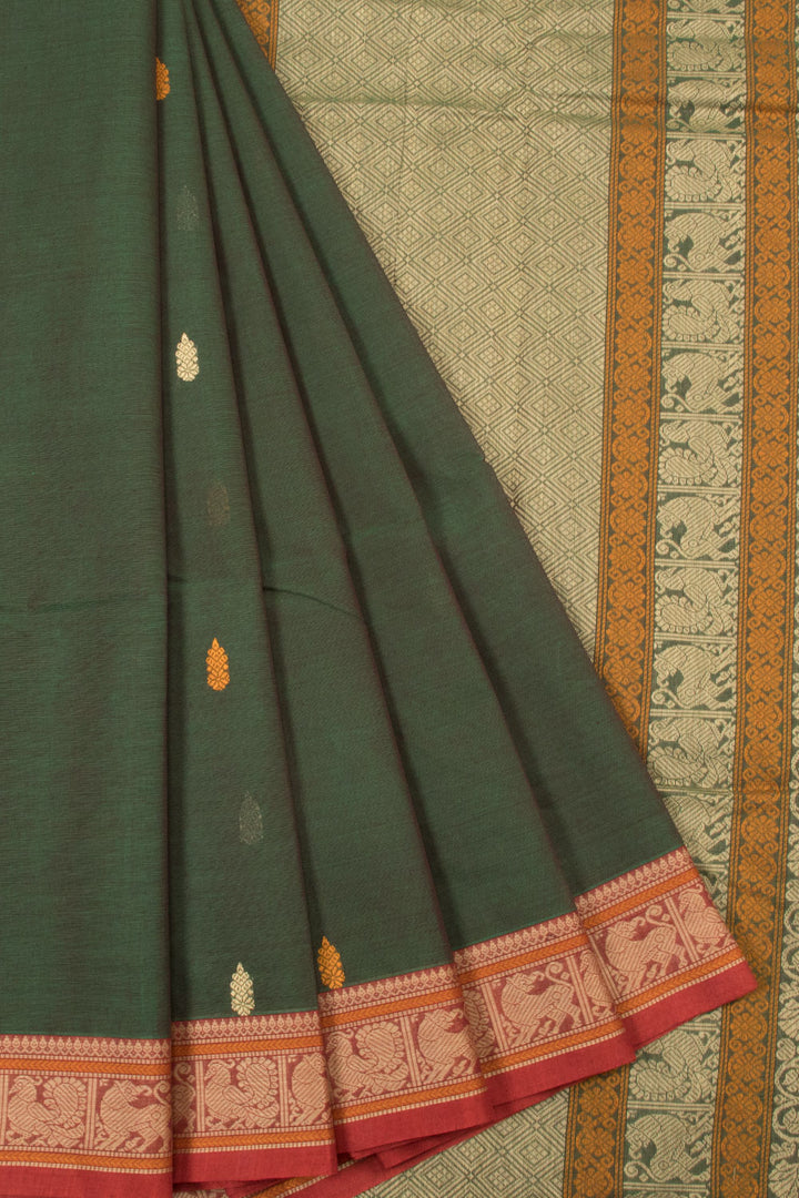 Green Handwoven Kanchi Cotton Saree - Avishya