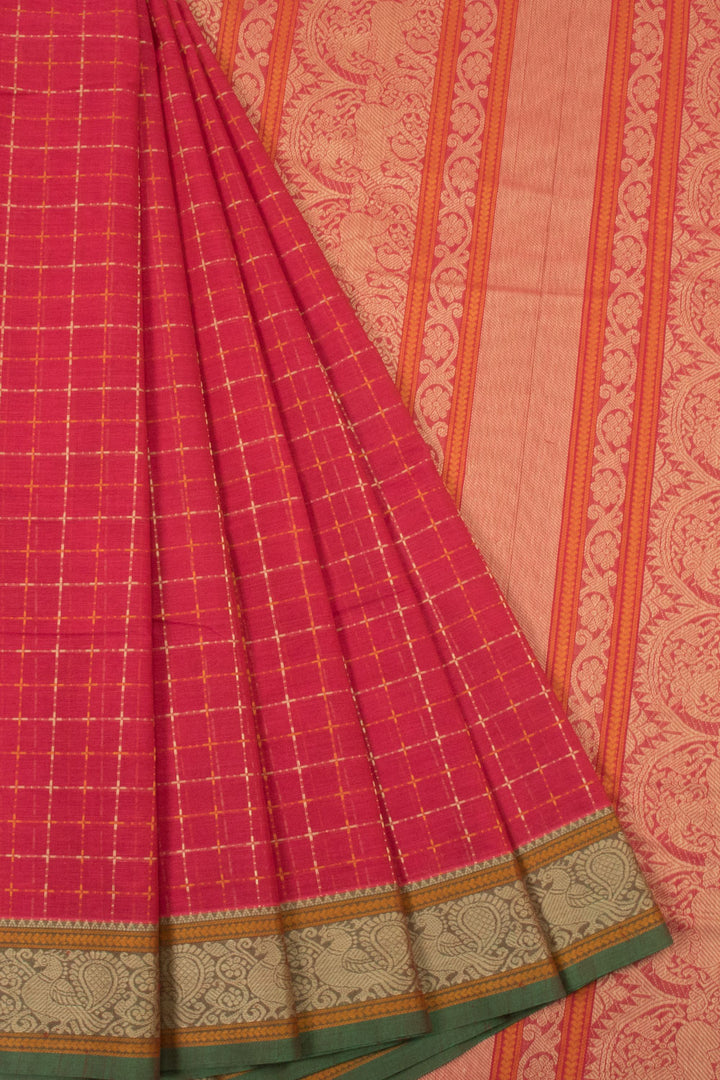 Red Handwoven Kanchi Cotton Saree 10066814